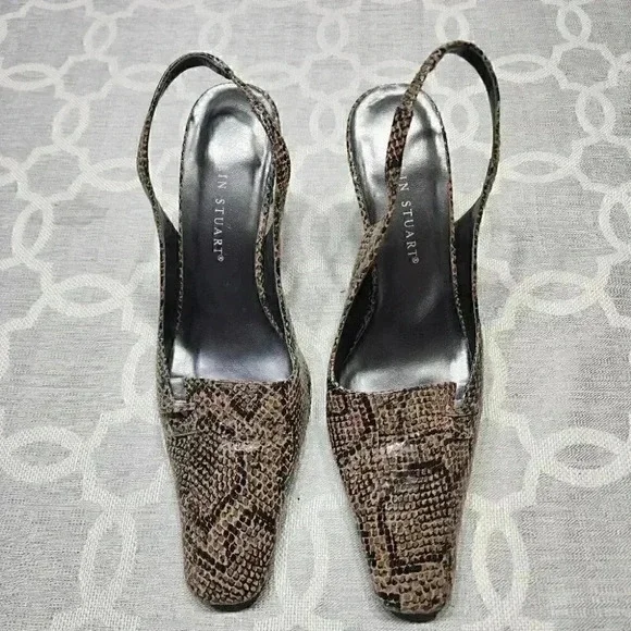 Colin Stuart Leather Snake Printed Sling Back Heels Size 7 - Picture 2 of 9